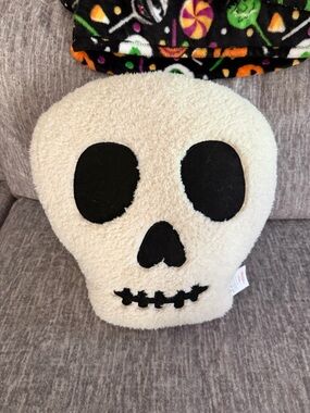Large Skull Face Plush Pillow - by Novogratz Cream Halloween Decor Decorations
